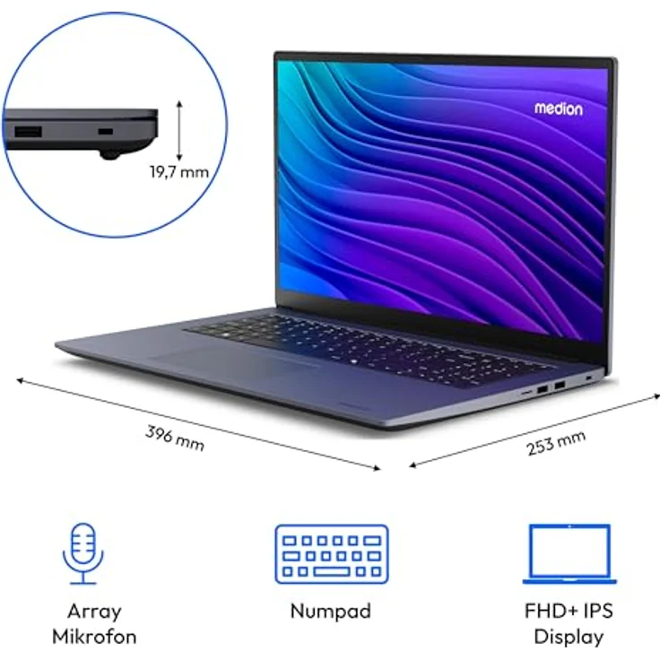 MEDION Avantum 17 E1e, 17,3 Zoll Full HD Laptop mit Intel Core i3-N305, 8GB RAM, 512GB SSD, HD Webcam, WLAN, Windows 11 Home – Bild 3