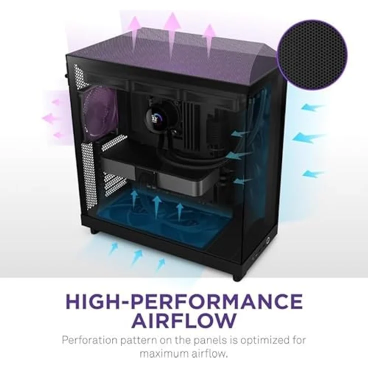 NZXT H6 Air Flow Mid Tower (ATX), PC Gehäuse, Schwarz, mit 3x 120 mm installierten vorderen Ventilatoren – Bild 5