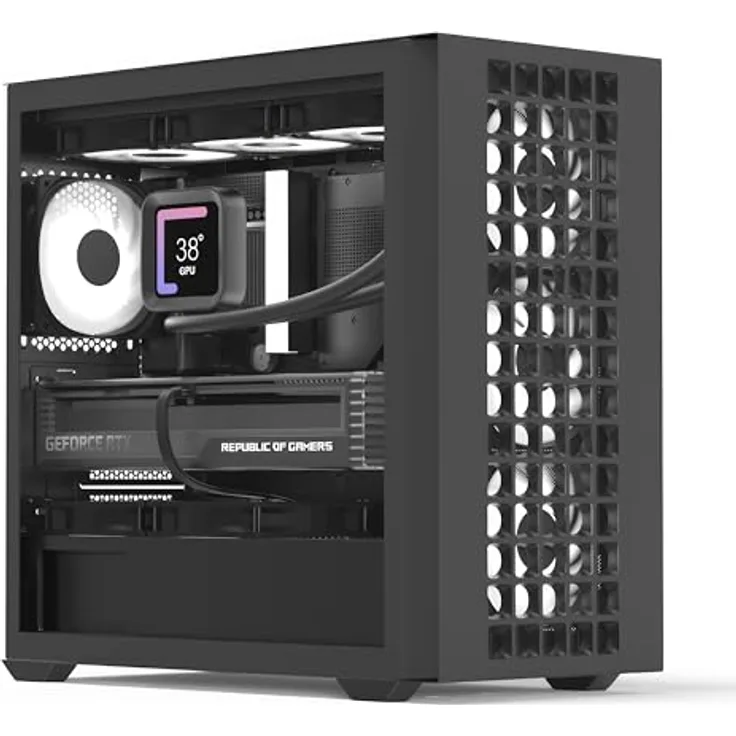 AeroCool GEH Mini D302A-G-BK-V1, Mini-Tower-Gehäuse mit trendigem Mesh-Frontplatten-Design, schwarz