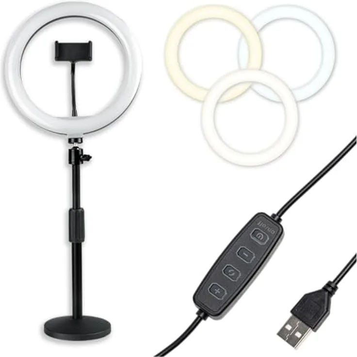 Gator Frameworks Ring Light Round Base, 10" LED-Desktop Ringlicht mit 3 Farbmodi, 10 Helligkeitsstufen und Telefonhalterung