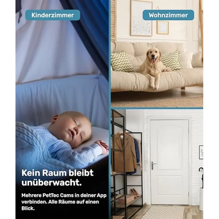 PetTec® Cam Feel Sensor - Überwachungskamera Innen für Haustiere & Babys mit App [HD+] - Haustierkamera Hundekamera mit Bewegungs- & Geräuscherkennung - Babyphone mit Kamera & Nachtsichtfunktion – Bild 5
