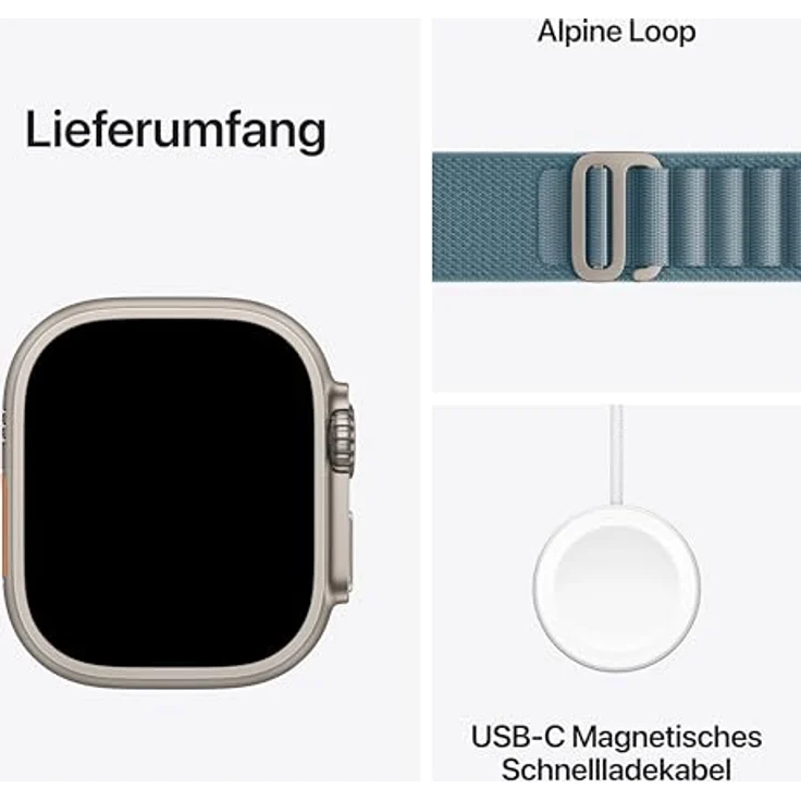 Apple Watch Ultra 3 GPS + Cellular, 49mm, Titangehäuse Silber, Alpine Loop Hellblau - M – Bild 6