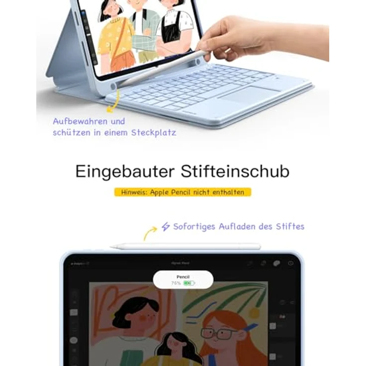 Inateck iPad Hülle mit abnehmbarer Tastatur und Touchpad für iPad 10/11 Gen., Air 11 Zoll M3/M2 (2025/2024), Pro 11, 360° Rundumschutz, verstellbarer Ständer, Bluetooth 5.3 – Bild 7