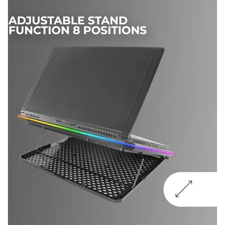 Mars Gaming MNBC13, Laptop-Ständer und Kühlfuß für Notebooks bis 17", 13 Lüfter, ARGB-Beleuchtung mit 10 Modi, LCD-Display, 8 verstellbare Neigungsstufen, Smartphone-Ständer, Schwarz – Bild 4
