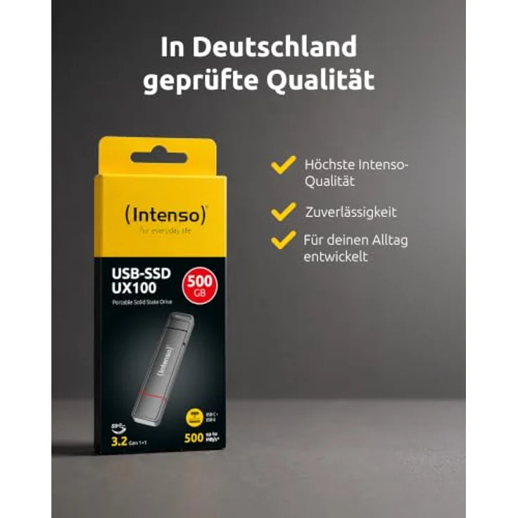 Intenso SSD-USB-Speicher UX100, 500 GB, anthrazit, USB 3.2 und USB C, schockresistent und OTG-fähig – Bild 7