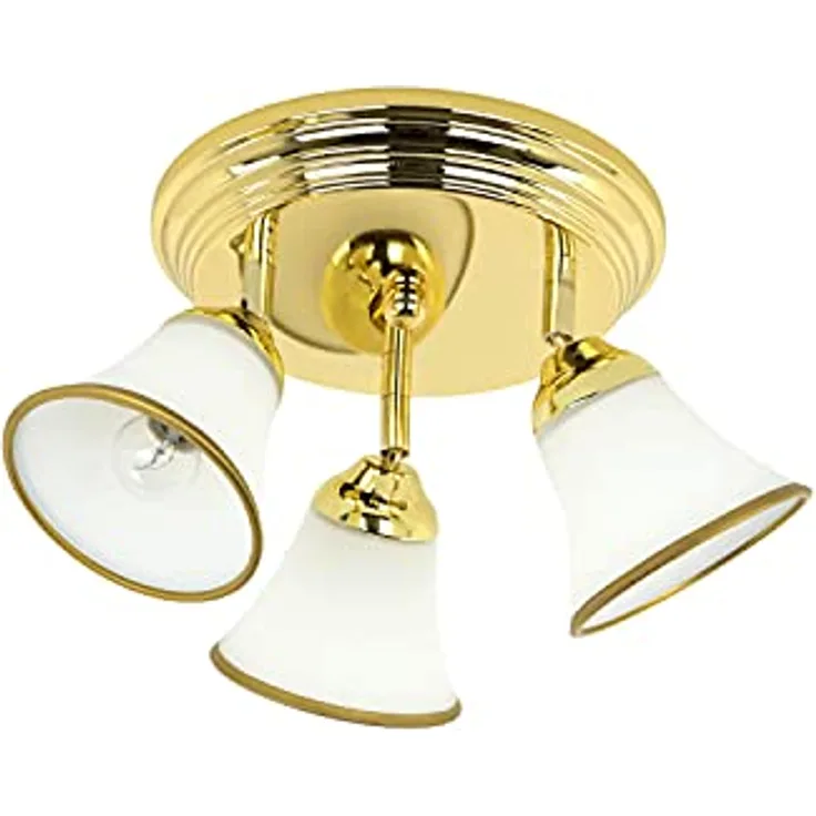 Licht-Erlebnisse Deckenleuchte GRANDO aus Glas Metall in Gold für Badezimmer Bad Ø23 cm E14 max. 40 W 3-flammig blendarm runde Deckenlampe Jugendstil