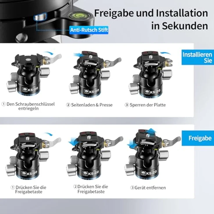 SIRUI KS-20 Kugelkopf für Stativ, 33 mm Low-Profile-Kugelkopf, 360° Panorama-Aluminiumlegierung, maximale Belastbarkeit 15 kg – Bild 4