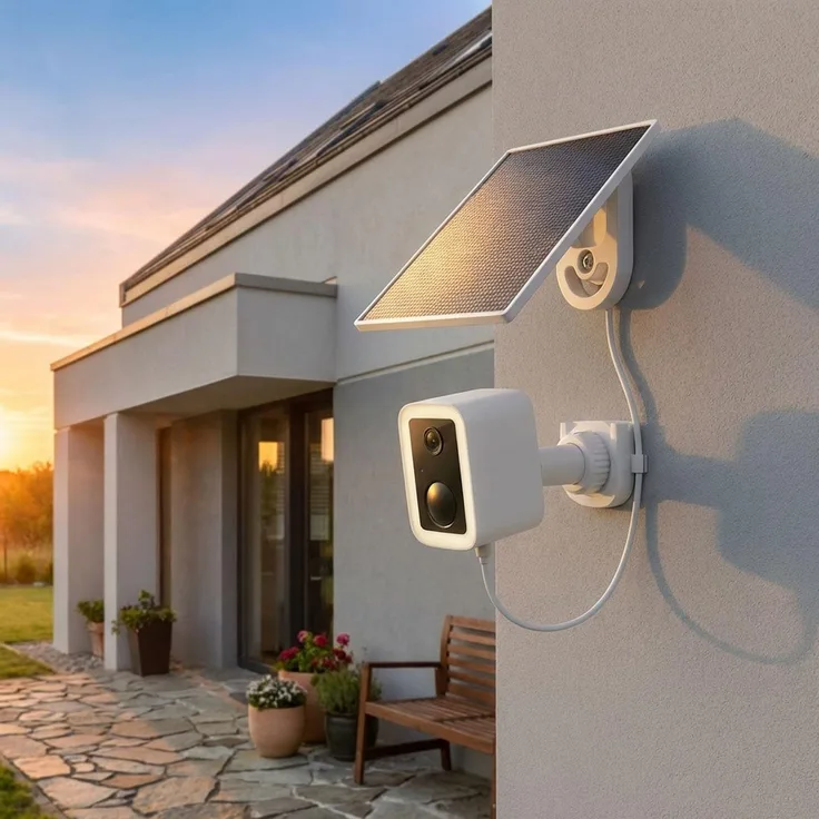 ideoon WLAN Solar Überwachungskamera Aussen 3MP, IP66 Funkkamera mit Flutlicht, App-Steuerung, PIR-Sensor & Gegensprechanlage, Weiss