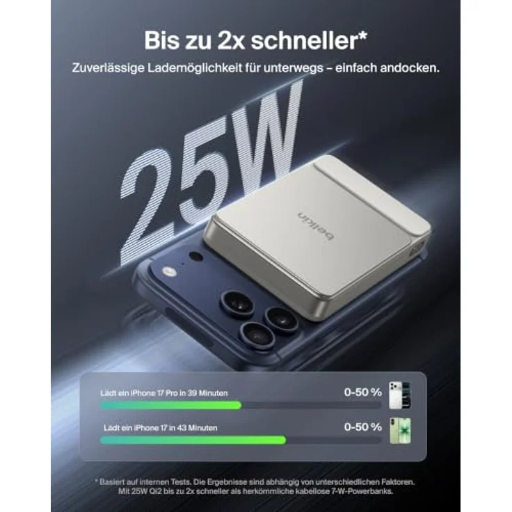 Belkin UltraCharge Power Bank, Induktive Slim-Ladegerät mit 10000 mAh, 25 Watt, Magnetisch, USB-C, Sand – Bild 4
