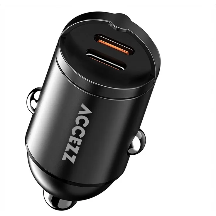Accezz Autoladegerät, Schnellladegerät mit 2x USB-C Anschlüssen, 65 Watt, Schwarz