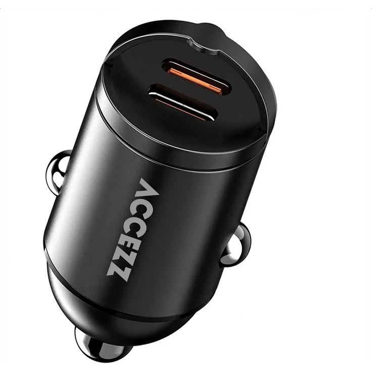Accezz Autoladegerät, Schnellladegerät mit 2x USB-C Anschlüssen, 65 Watt, Schwarz