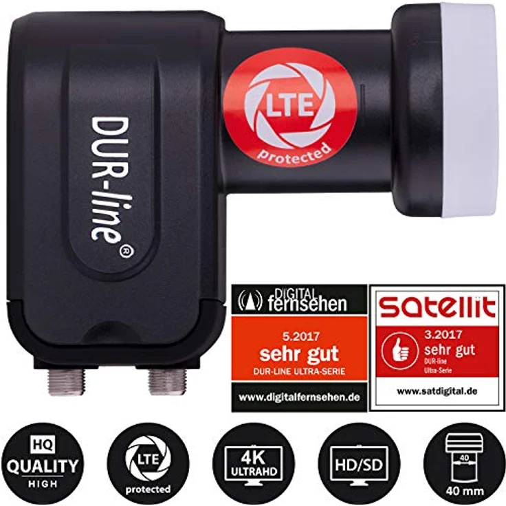 DUR-line 2 Teilnehmer Set - Qualitäts-Alu-Satelliten-Komplettanlage - Select 75/80cm Spiegel/Schüssel Anthrazit + Twin LNB - für 2 Receiver/TV [Neuste Technik, DVB-S2, 4K, 3D] – Bild 3
