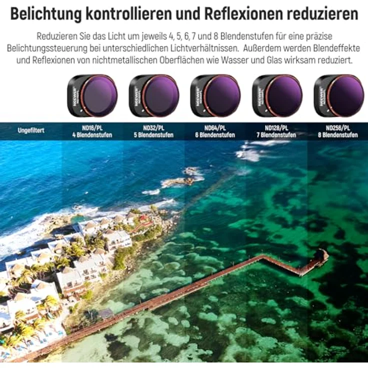 NEEWER ND&CPL Effekt Filter Set für DJI Mini 4 Pro, 16 Pack HD ND16/32/64/128/256/512/1000, inkl. UV, CPL, LPR und Black Diffusion 1/4, Kamera-Filterzubehör – Bild 5