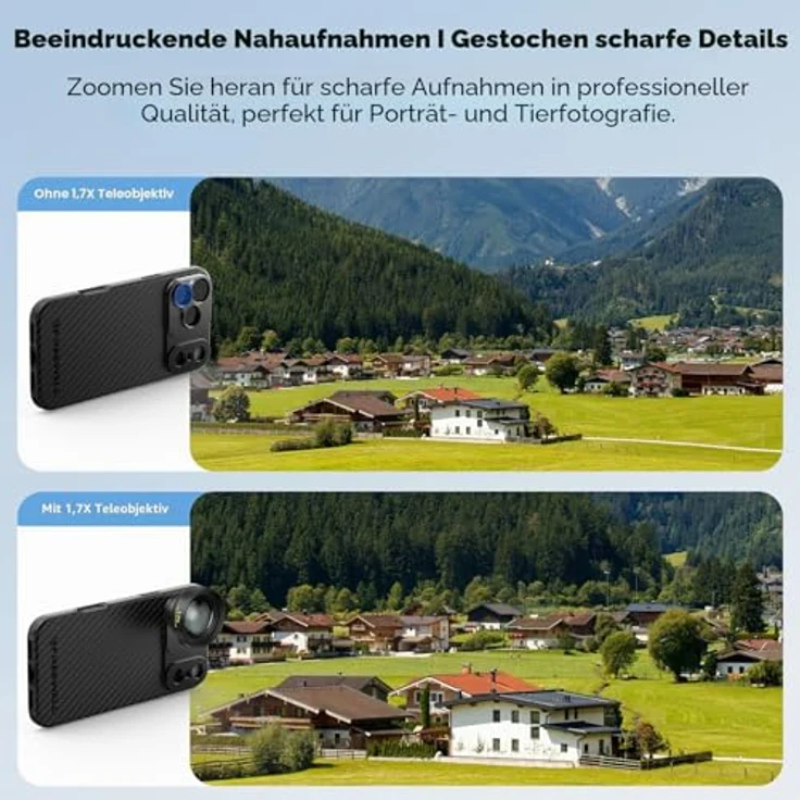 Freewell 1.7x Smartphone Telephoto Lens, 17-mm-Anschluss mit robustem Aluminiumgehäuse, ideal für Porträts und Streetfotografie – Bild 2