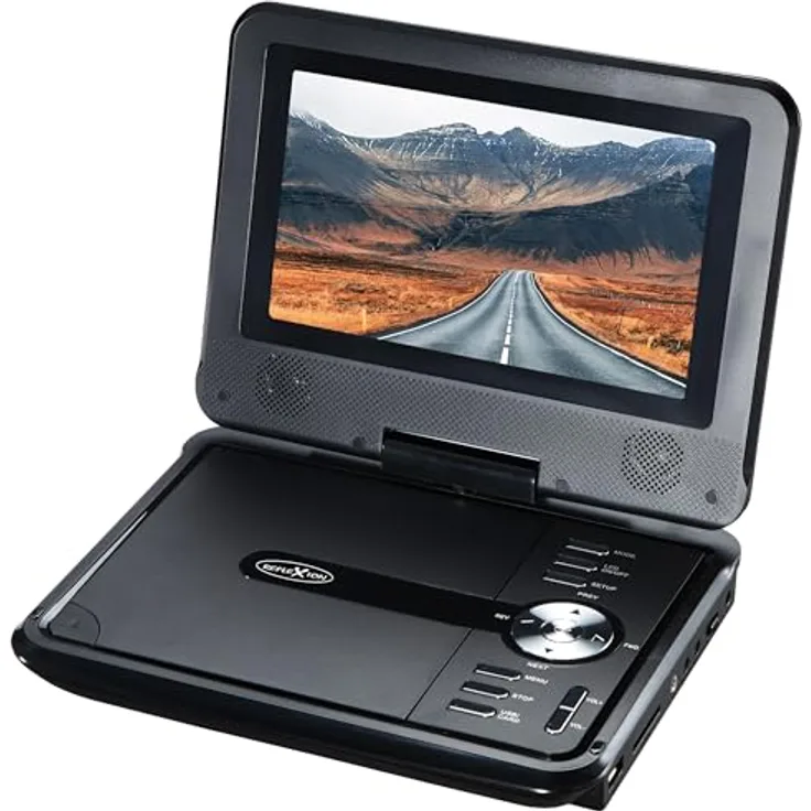 Reflexion DVD7002N, Portabler DVD-Player mit 7 Zoll Bildschirm, eingebautem Akku, AV-IN, AV-Out, USB, SD-Slot, 12V Auto-Adapter, schwarz