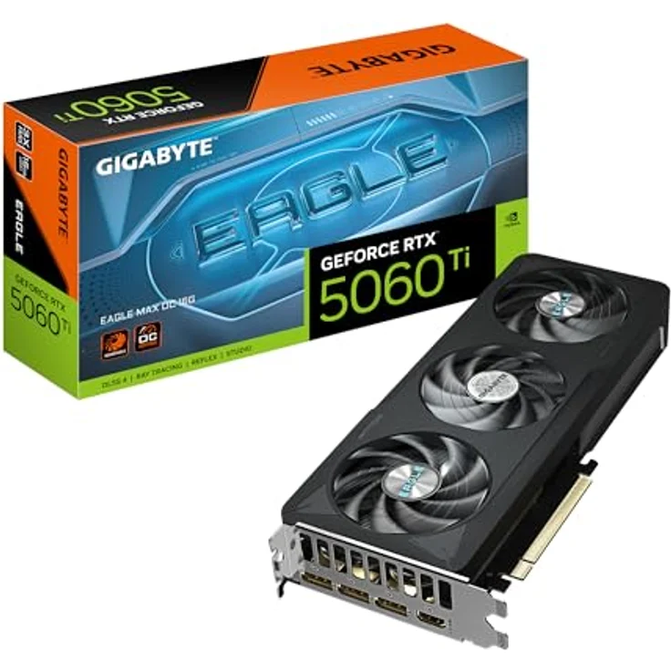 Gigabyte GeForce RTX 5060 Ti Eagle MAX OC 16G Grafikkarte - 16GB GDDR7, 128bit, PCI-E 5.0, 2617MHz, 3 x DisplayPort, 1 x HDMI, NVIDIA DLSS 4, mit WINDFORCE-Kühlsystem – Bild 1