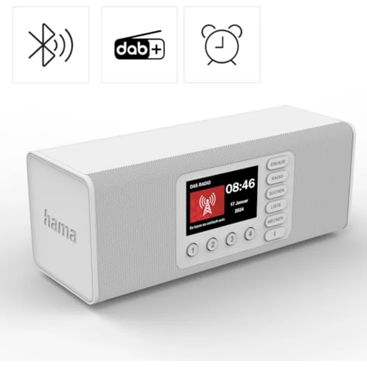Hama Digitalradio DR2002BT, FM/DAB/DAB+/Bluetooth RX, Radiowecker, Stereo, WS (DAB+, DAB, FM, Bluetooth), Radio, Weiss – Bild 2