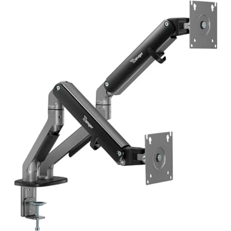 Ranqer Monitorhalterung Arm Pro Dual, 2 Monitore 17-35 Zoll, VESA 75 & 100 mm, Höhenverstellbar, 360° Rotation, Kabelmanagement grau – Bild 4