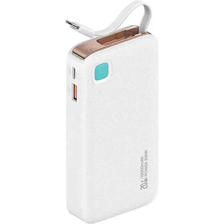Usams 10.000 mAh Powerbank mit einziehbarem USB-C-Kabel, 20W PD Fast Charge, Weiß, XY Series 10KCD22402