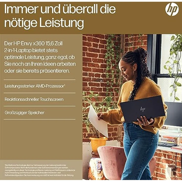 HP Envy x360 2-in-1 Laptop | 15,6" FHD-Touchscreen | AMD Ryzen 7 7730U | 16 GB DDR4 RAM | 1 TB SSD | AMD Radeon Grafik | Windows 11 Home | QWERTZ | Schwarz – Bild 2