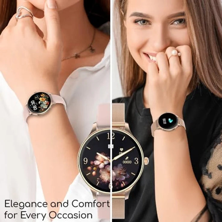 FOREVER Smartwatch Damen Rose Gold Velora SB-306 AMOLED-Touchscreen 1,19 Zoll - Schrittzähler Uhr Damen Pulsuhr Menstruationszyklus Schlafmonitor Kalorien Fitnessuhr Smartwatch Wasserdicht iOS/Android – Bild 2