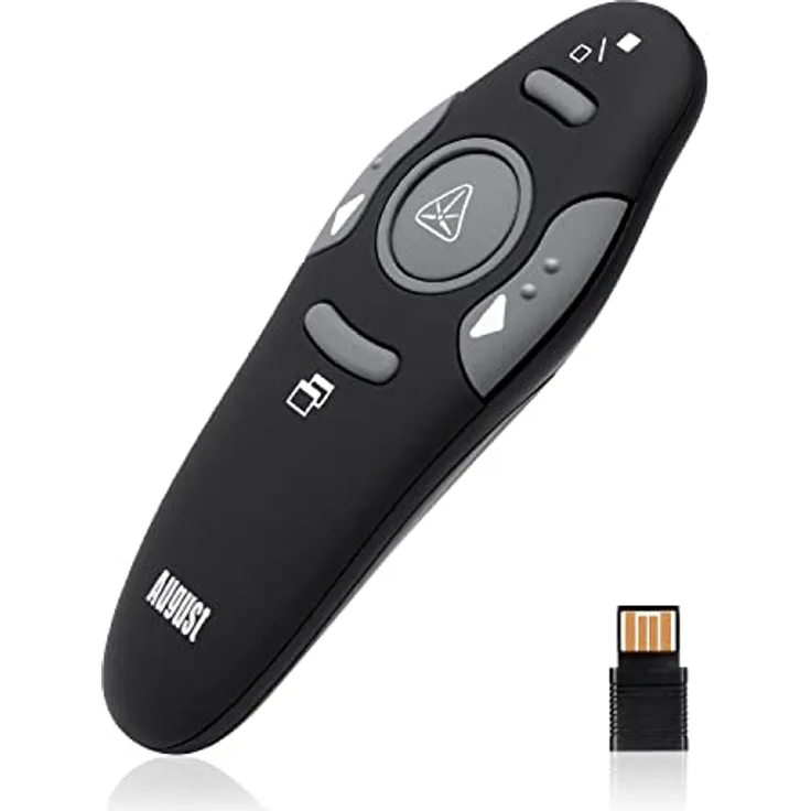 Wireless Presenter -August LP205- Schnurloser Powerpoint Presenter Remote PPT Diashow bis zu 15m, Fernbedienung mit Highlighter Etui und Shortcuts- für Windows/Mac/Linux -umweltfreundliche Materialien