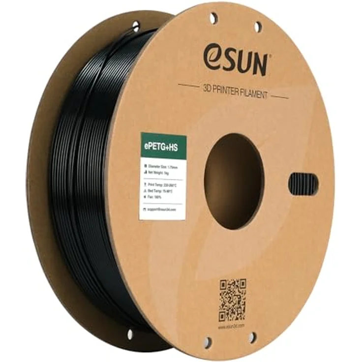 eSUN PETG+HS Filament 1.75mm, Hochgeschwindigkeits 3D Drucker Filament mit Maßgenauigkeit +/- 0.03mm, 1KG Spule (2.2 LBS), Einfarbig Schwarz für Hochgeschwindigkeitsdruck – Bild 1
