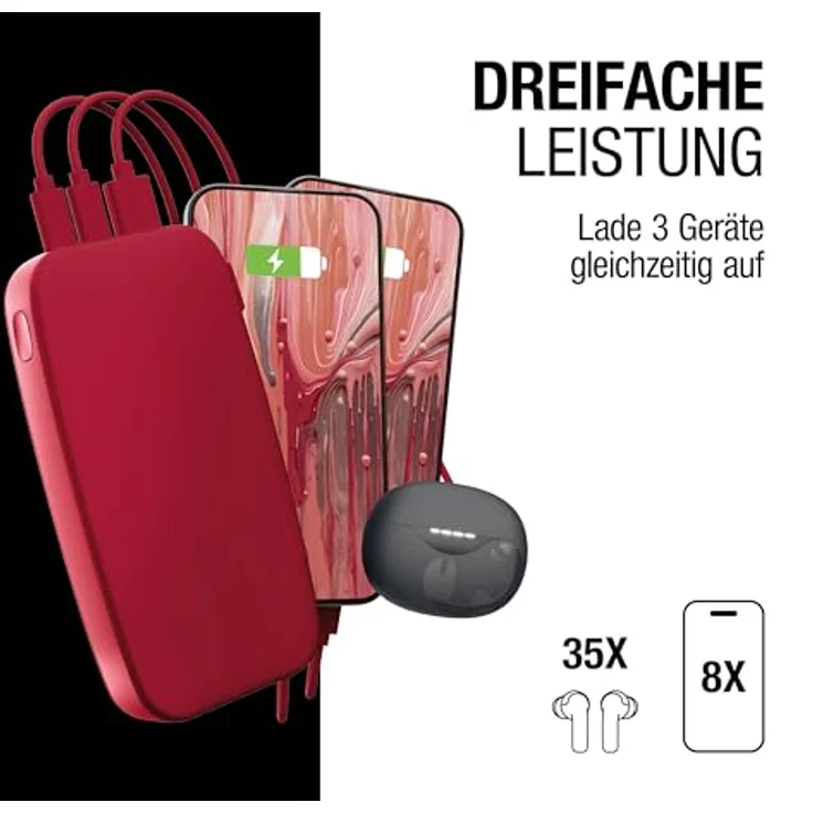 Fresh 'n Rebel 24000mAh Powerbank, USB-C in & Out, 20W Ultra Fast Charge, 6 Sicherheitsfunktionen, bis zu 8 Handy-Ladungen, 4 Power-Anzeigeleuchten, Berry Red – Bild 3