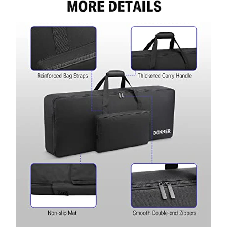 Donner Keyboardtasche 61 Tasten, 104 x 41 x 13 cm wasserdichte Keyboard Tasche 10 mm Dicke Polsterung Gepolstert Gig Bag, Schwarz – Bild 4