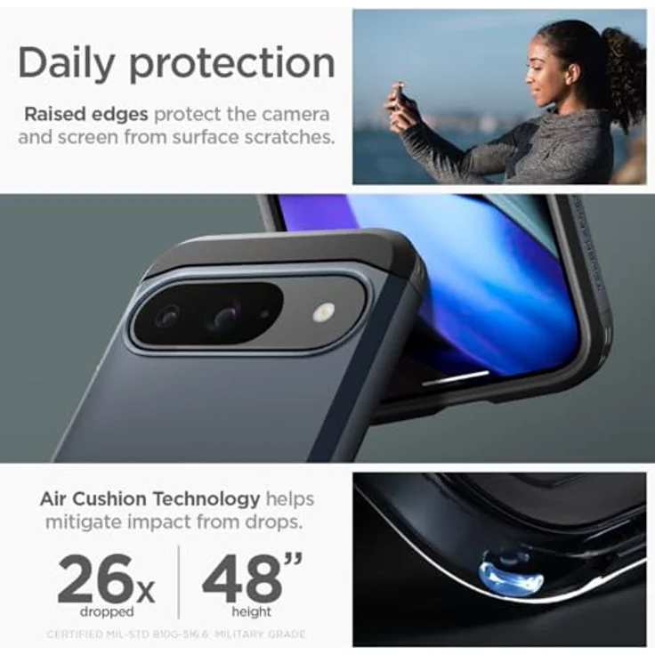 Spigen Tough Armor Hülle für Google Pixel 9 Pro und Pixel 9 [Made for Google] -Metal Slate, Doppelschichtige Schutzhülle mit Kickstand und Air Cushion Technologie – Bild 4