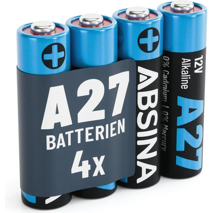 ABSINA 4x 27A 12V Batterie für Garagentoröffner, Alkaline mini Batterie, 1 St. - Hohe Kapazität und Langlebigkeit - Inkl. 4 Batterien