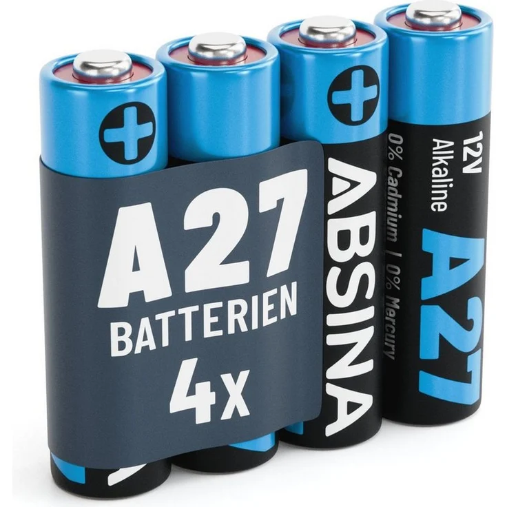 ABSINA 4x 27A 12V Batterie für Garagentoröffner, Alkaline mini Batterie, 1 St. - Hohe Kapazität und Langlebigkeit - Inkl. 4 Batterien – Bild 1