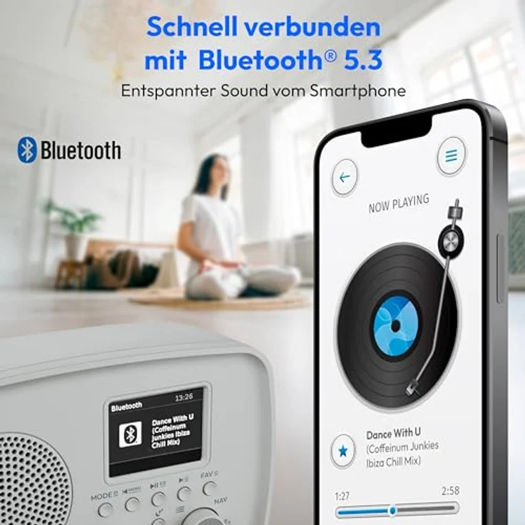 MEDION DAB+ Radio DRE-1, DAB Plus und UKW Radio mit Bluetooth 5.3, Tropfwasserschutz, Teleskopantenne, Weckfunktion, grau – Bild 4