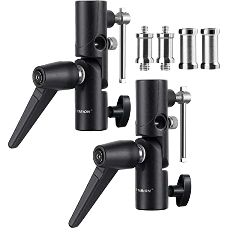 TARION Blitzneiger Schirmhalter inkl. 1/4" 3/8" & 3/8" 1/4" Spigot Gewindeadapter für Lampenstativ, Blitzgeräte und Reflexschirme Durchlichtschirme Fotostudio (2 Stück)