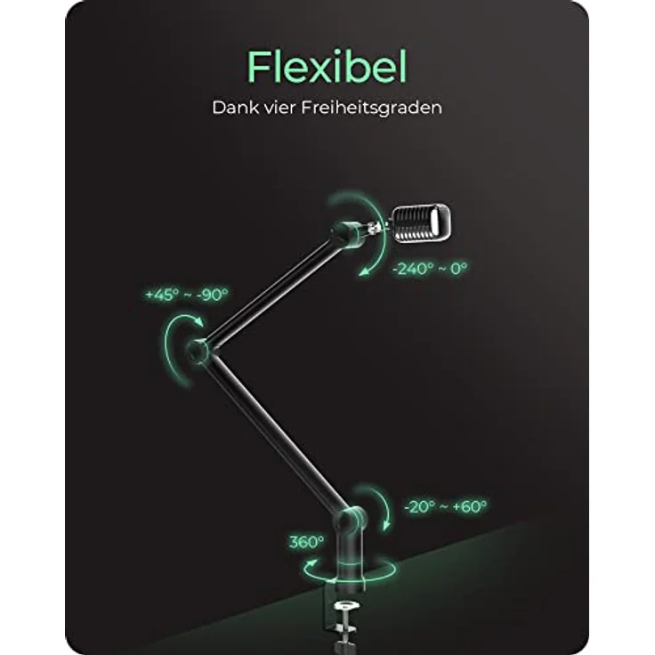 ICY BOX Professioneller Mikrofon-Arm mit Tischhalterung, 360 degree drehbar, 3/8 '' bis 5/8 '' Adapter, Kabelmanagement, für Blue Yeti, Blue Snowball, HyperX QuadCast und viele mehr, 60872, Schwarz – Bild 2