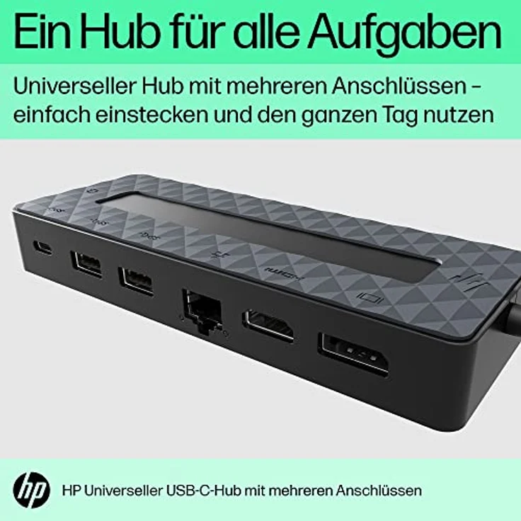 HP USB-C-Multiport-Hub 7-in-1, 1x HDMI 2.0, 1 x DisplayPort 1.2, 2 x USB-A, 1 x USB-C, 1 x USB-C -Passthrough, 1 x Ethernet, Schwarz, für Windows, macOS und Chrome OS geeignet – Bild 3