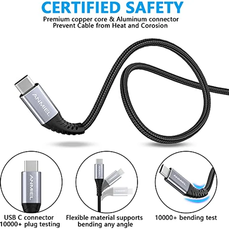 ANMIEL Typ-C-Kabel 3M, USB-C 3.0 auf USB-A, Nylon geflochten, 3,1 A Schnellladung, für iPad Pro, Galaxy S9/S10/S20, Nintendo Switch, Space Grey – Bild 4
