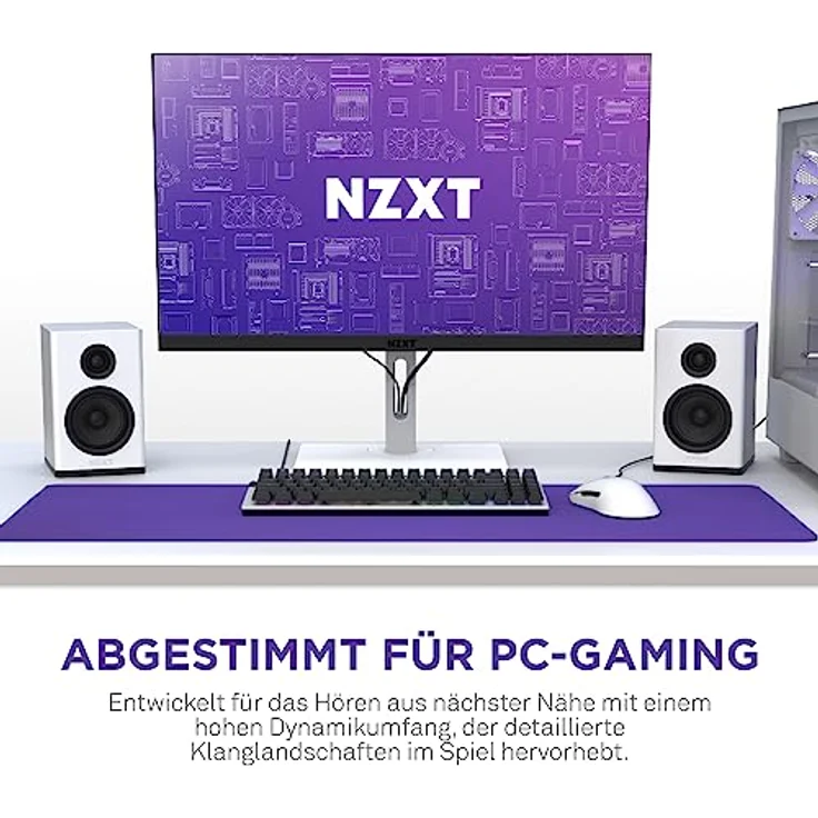 NZXT Relay PC-Gaming-Desktop-Lautsprecher – Full-Range-Sound – 80 Watt – Seidenkalotten-Hochtöner – Glasfaser-Tieftöner – Weiß – Bild 2