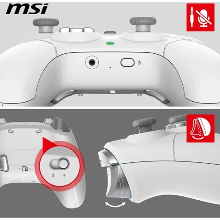 MSI Force GC300 W WHITE Gamecontroller Wireless, kabellose und kabelgebundene Verbindungsmöglichkeiten, ergonomisches Design, Turbo- und Makro-Taste – Bild 4