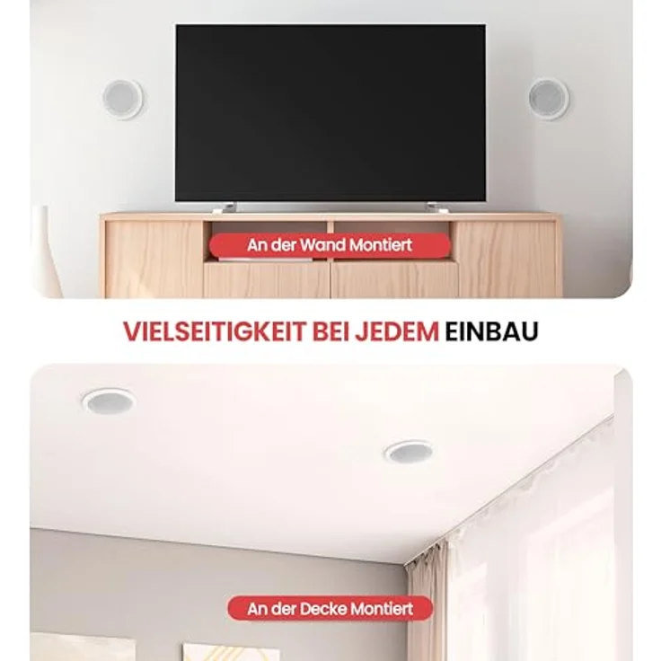 Pyle 16.5cm 4-Deckenlautsprecher, 200W Bluetooth Einbaulautsprecher mit 4-Kanal-Verstärker, 2-Wege Klang und wechselbaren Gittern – Bild 2