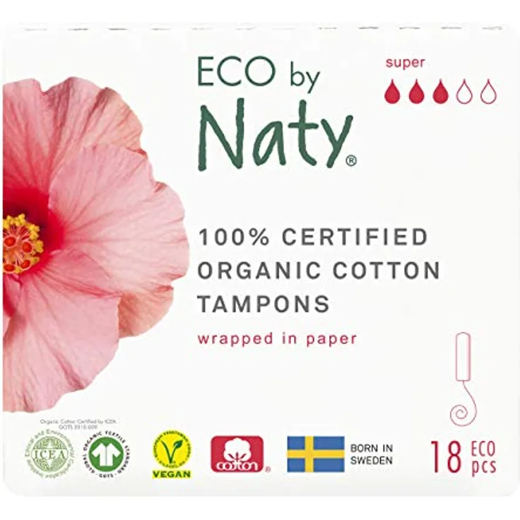 Eco by Naty Tampons - Super, 18 Tampons. Pflanzlich, Vegan, 100% Bio-Baumwolle - Preisvergleich