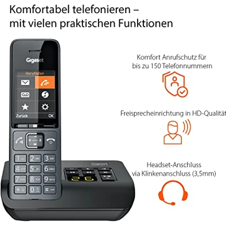 Gigaset Comfort 520A Trio - 3 Schnurlose DECT-Telefone mit Anrufbeantworter- Elegantes Design - Beste Audioqualität mit Freisprechfunktion - Anrufschutz - Adressbuch mit 200 Kontakten, titan-schwarz – Bild 3
