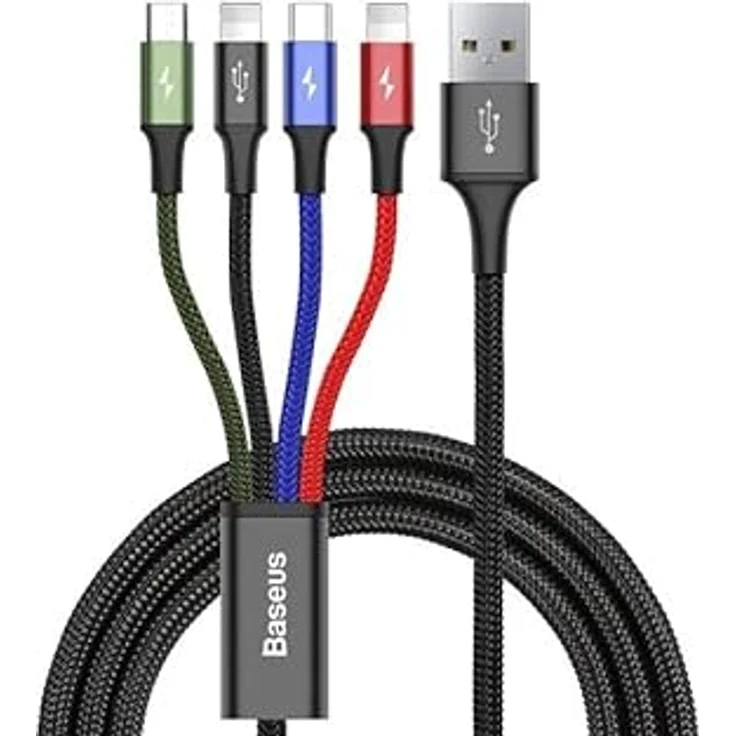 Baseus 4in1 Ladekabel 2X Lightning, USB-C und Micro USB (120 cm Ladekabel geeignet für iPhone 11, iPhone XS/XS Max/XR, iPhone 6/6s/7/8, Android), Schwarz, oneplus x – Bild 4