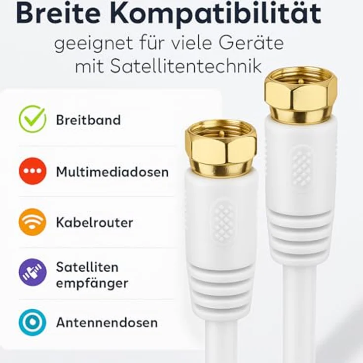 1 aTTack Koaxial Anschluss Kabel Antennenkabel Sat Kabel Anschlusskabel F-Stecker Koaxialstecker auf Koaxialkupplung doppelt geschirmt/Dreifach geschirmt/4 fach geschirmt/75 dB/85 dB/100 dB/110 dB/120 dB/125 dB SAT weiß F-F gold 85db 3,5 Meter – Bild 4