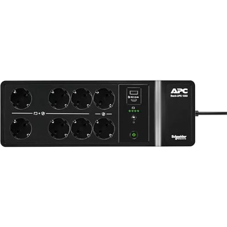APC BE1050G2-GR UPS für Zuhause, 1050VA UPS Batterie-Backup mit 8X Schuko CEE 7/3 Steckdosen, 2 USB-Ladeanschlüssen, Back-UPS Unterbrechungsfreie Stromversorgung, schwarz – Bild 2