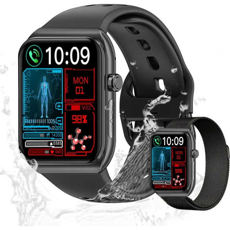 Valdus IP65 Wasserdicht Fitness-Tracker Smartwatch (1.81 Zoll, ECG Blutdruck Blutsauerstoff, Schwarz/Grau)