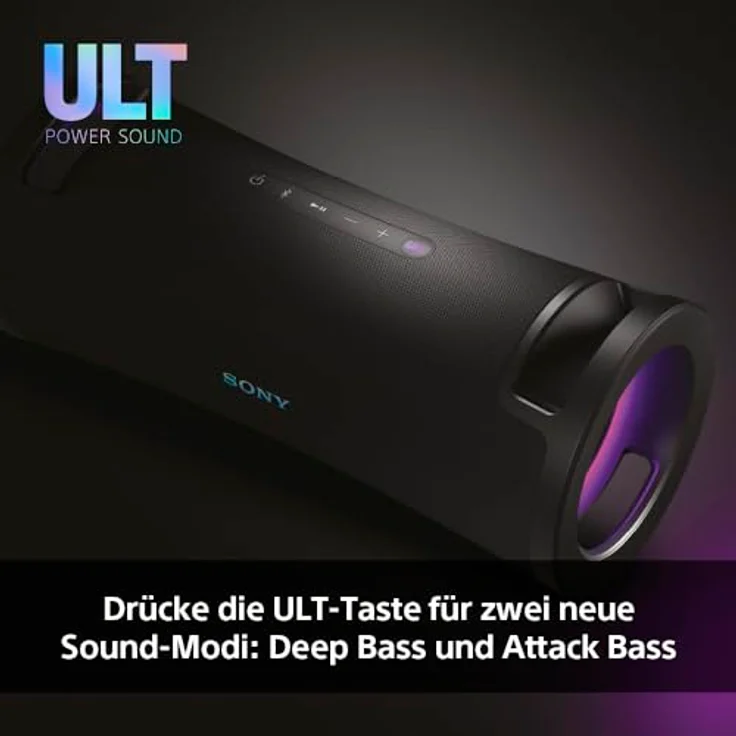 Sony ULT Field 7 - Kabelloser tragbarer Bluetooth-Lautsprecher mit ULT Power Sound, ultimativem Deep BASS, X Balanced Speaker, 30h Akku, IP67, wasserdicht, LED, Mikrofon, Gitarreneingang - Schwarz – Bild 4