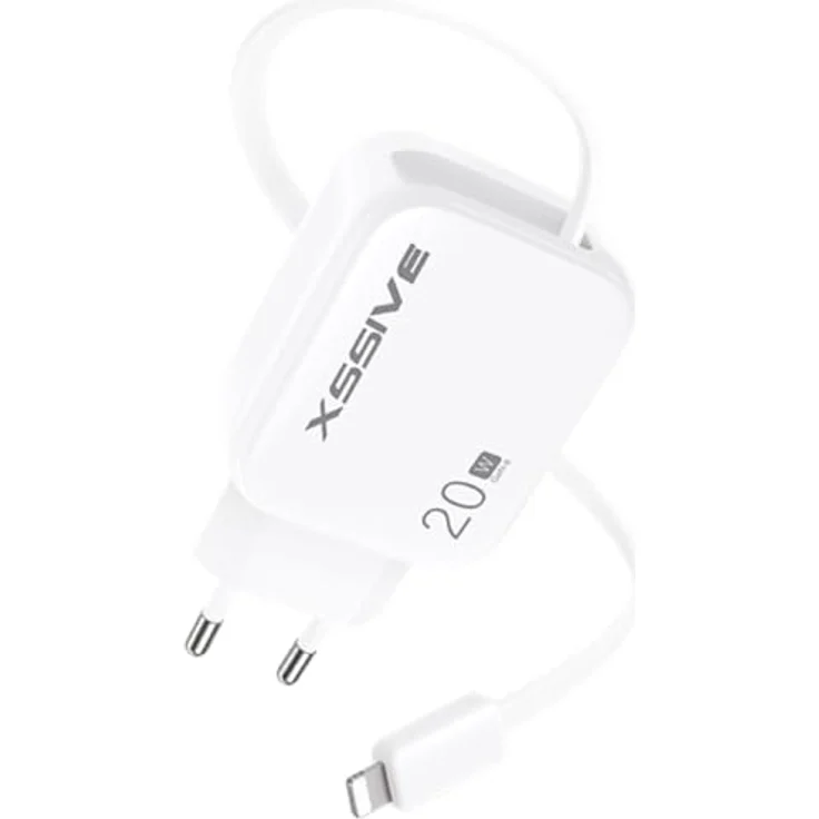 XSSIVE XSS-AC78L 20W PD GaN-Schnellladegerät mit einziehbarem 8-Pin-Kabel und Multi-Schutzsystem, kompakt für Reisen – Bild 2