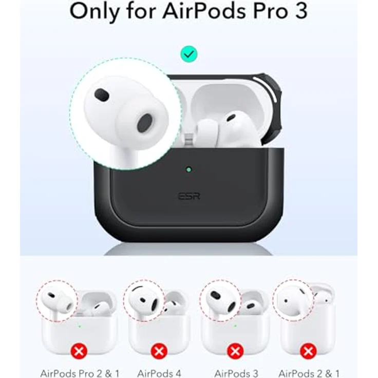 ESR Hülle für AirPods Pro 3, MagSafe-kompatible Vollschutz-Hülle mit Handschlaufe, Schwarz – Bild 2