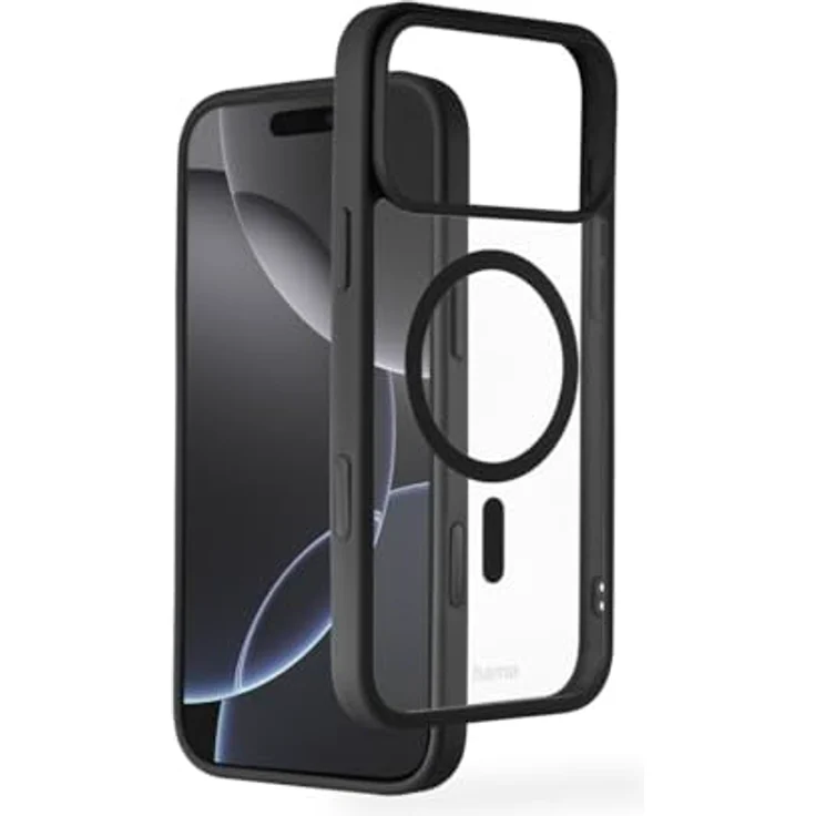 Hama Handyhülle für iPhone 17 Pro Max, MagSafe Case mit Kantenschutz, Kameraschutz, rutschfester Oberfläche, geschützten Seitentasten, durchsichtig/schwarz – Bild 1